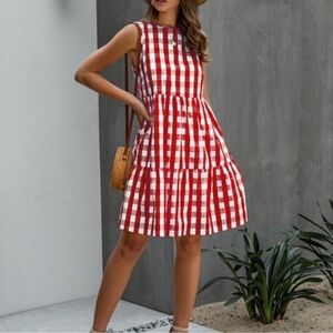 Shein Red White Checkered Tank Gingham Dress Size Small